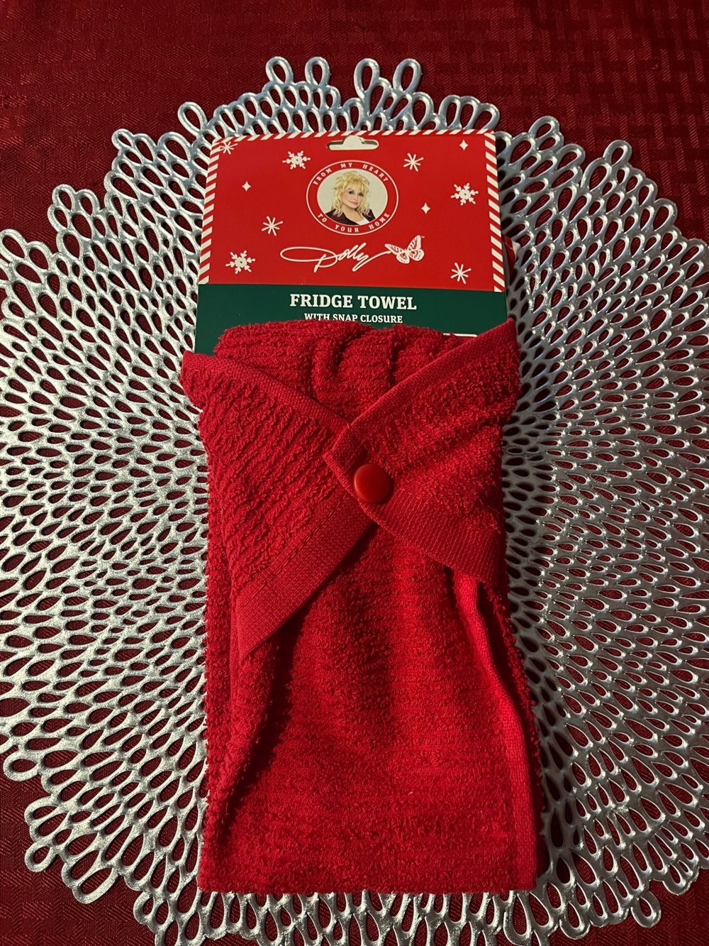 🩷 New Dolly Parton 2025 Red Fridge Towel with Snap Closure